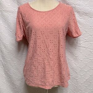 Another Reason size large‎ coral eyelet with peep short sleeve soft stretchy